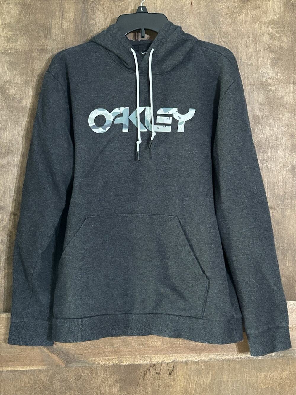 Oakley Mark II Black Hoodie Camo Graphic Spellout Sweatshirt Men’s Size XL Gray